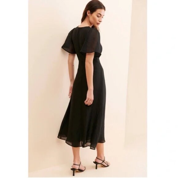 🦋 Lisa Says Gah ! Grace Chiffon Maxi midi Dress flutter sleeves in Black S - Picture 4 of 9